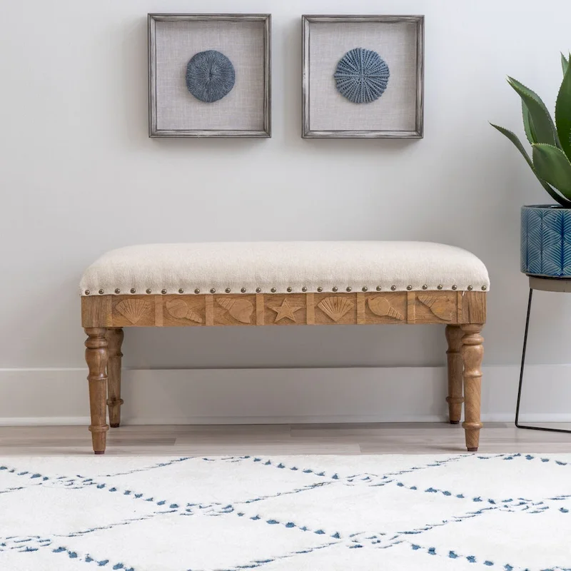Barlow Upholstered Wood Seashell Entryway Bench