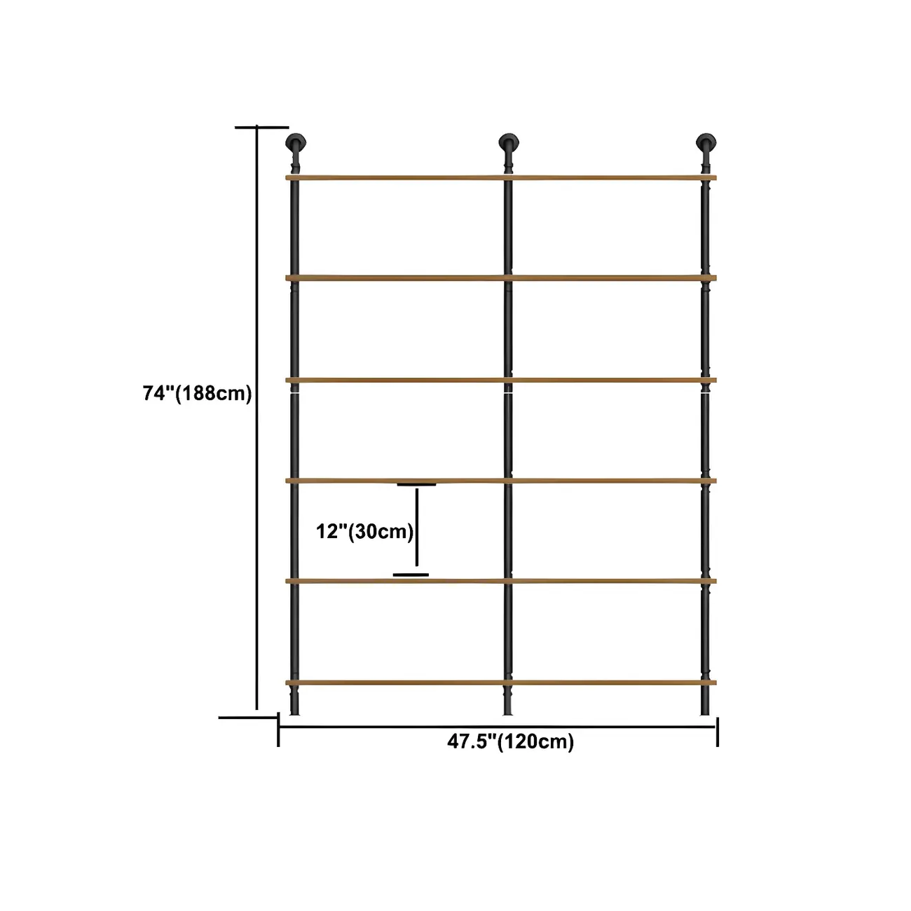 Industrial Black Wood Wall-Mounted Bookcase
