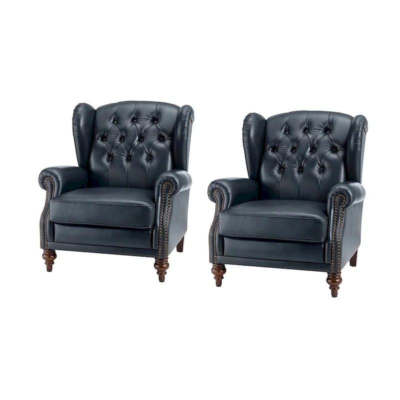 Alex Classic Wingback Leather Armchair with Nailhead Trim Set of 2 by HULALA HOME