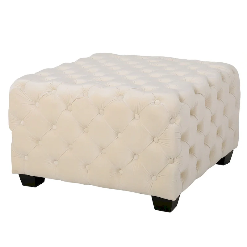 Jaymee Modern Glam Button Tufted Velvet Ottoman by Christopher Knight Home