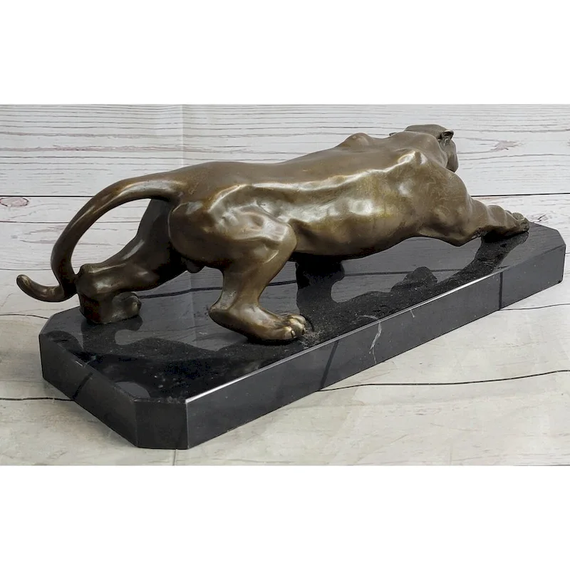 Cougar Puma Panther Mountain Lion Bronze Sculpture Statue On Marble Base