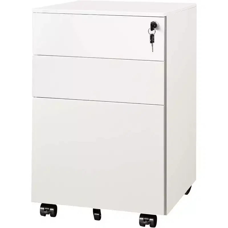 DEXYLLO Locking File Cabinet, 3 Drawer Rolling Pedestal Under Desk Office, Fully Assembled Except Casters