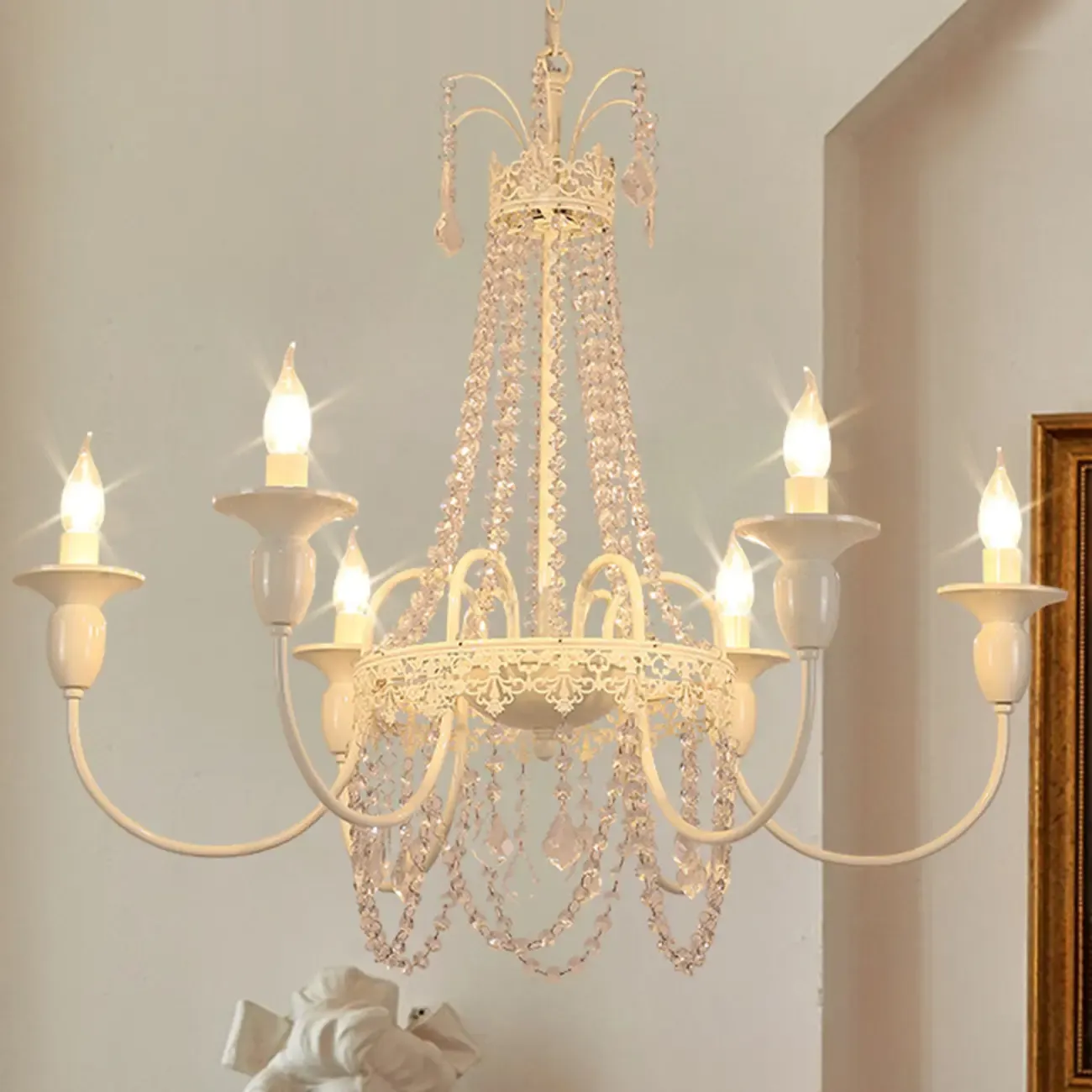 Crystal White Metal Crown Candelabra Chandelier