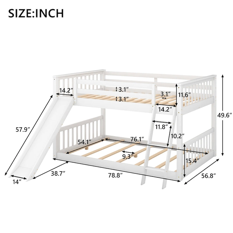 Bunk Bed with Convertible Slide and Ladder, Grey/White