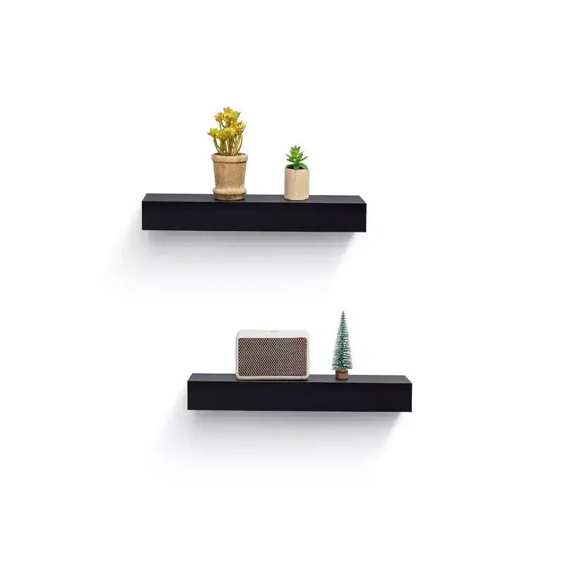 18.11 Black Floating Shelf C invisible-bracket wood wall mount, perfect bathroom/bedroom/kitchen dcor or book/plant display, easy install.