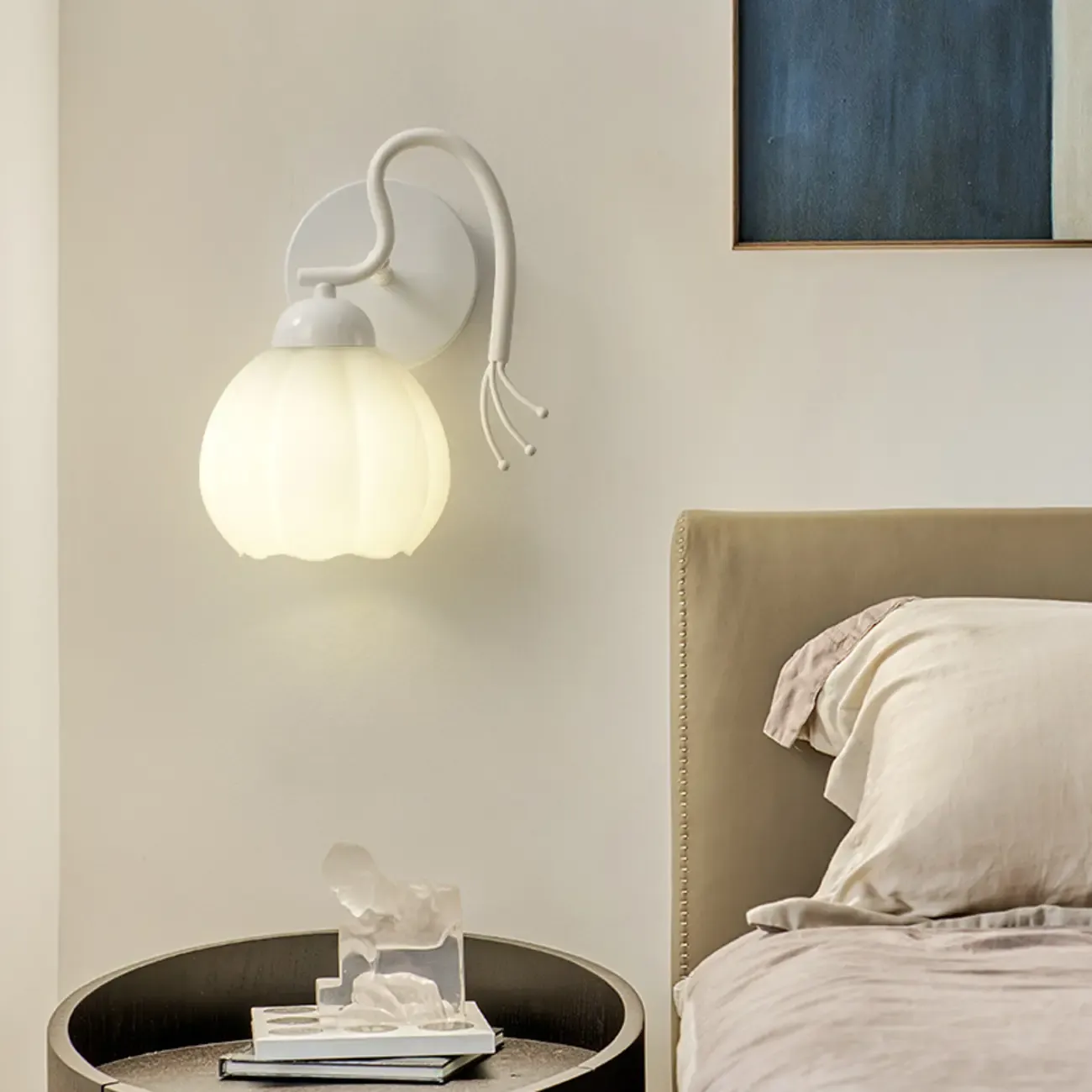 1/2 Bulbs Modern Floral Wall Sconce with White Glass Shade