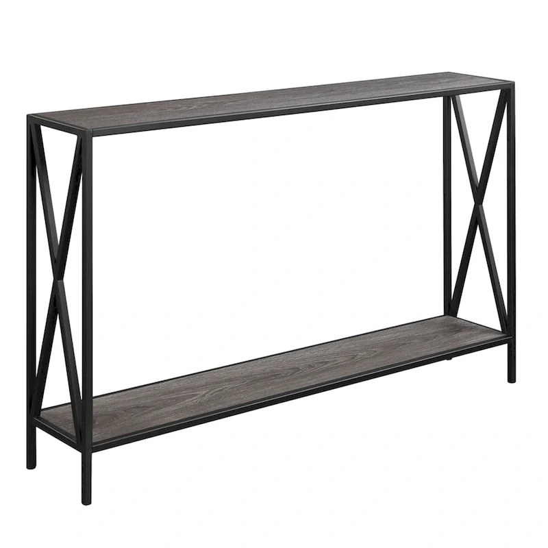 Farmhouse Industrial Console Table with Shelf