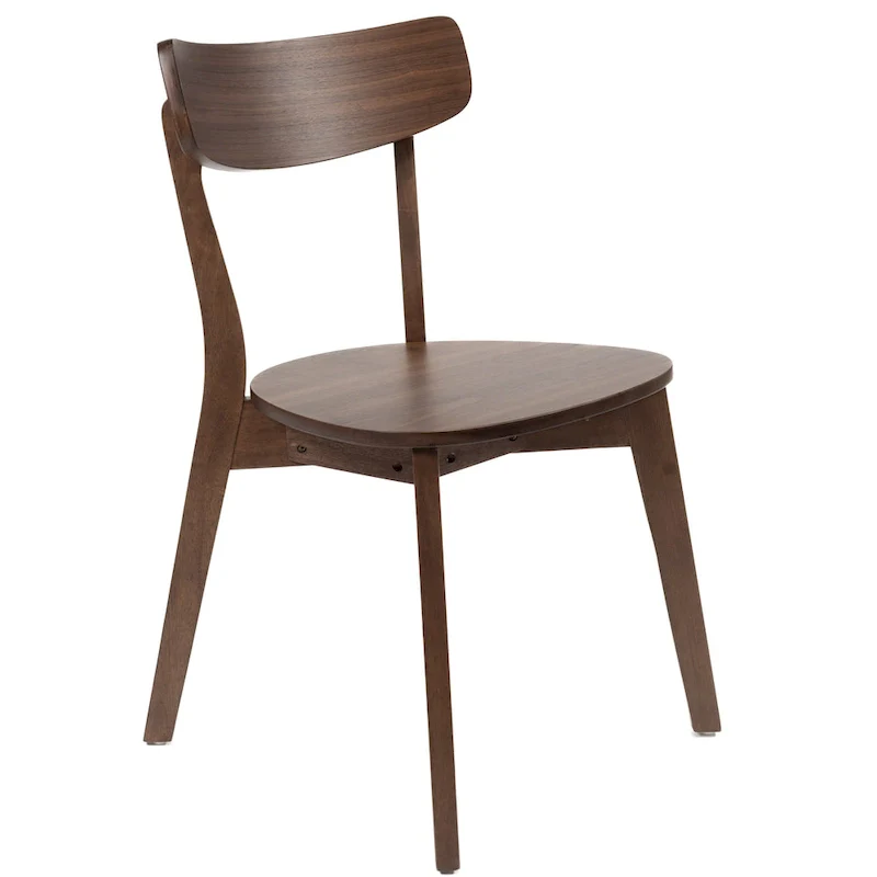 Aby Dining Side Chair, Wooden Round Seat, Open Panel Back, Walnut Brown