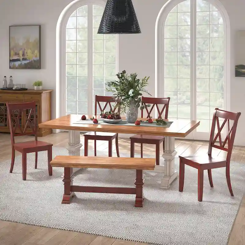 Ronda 78.7 Rectangular Solid Wood Top Dining Set with X-Back Chairs