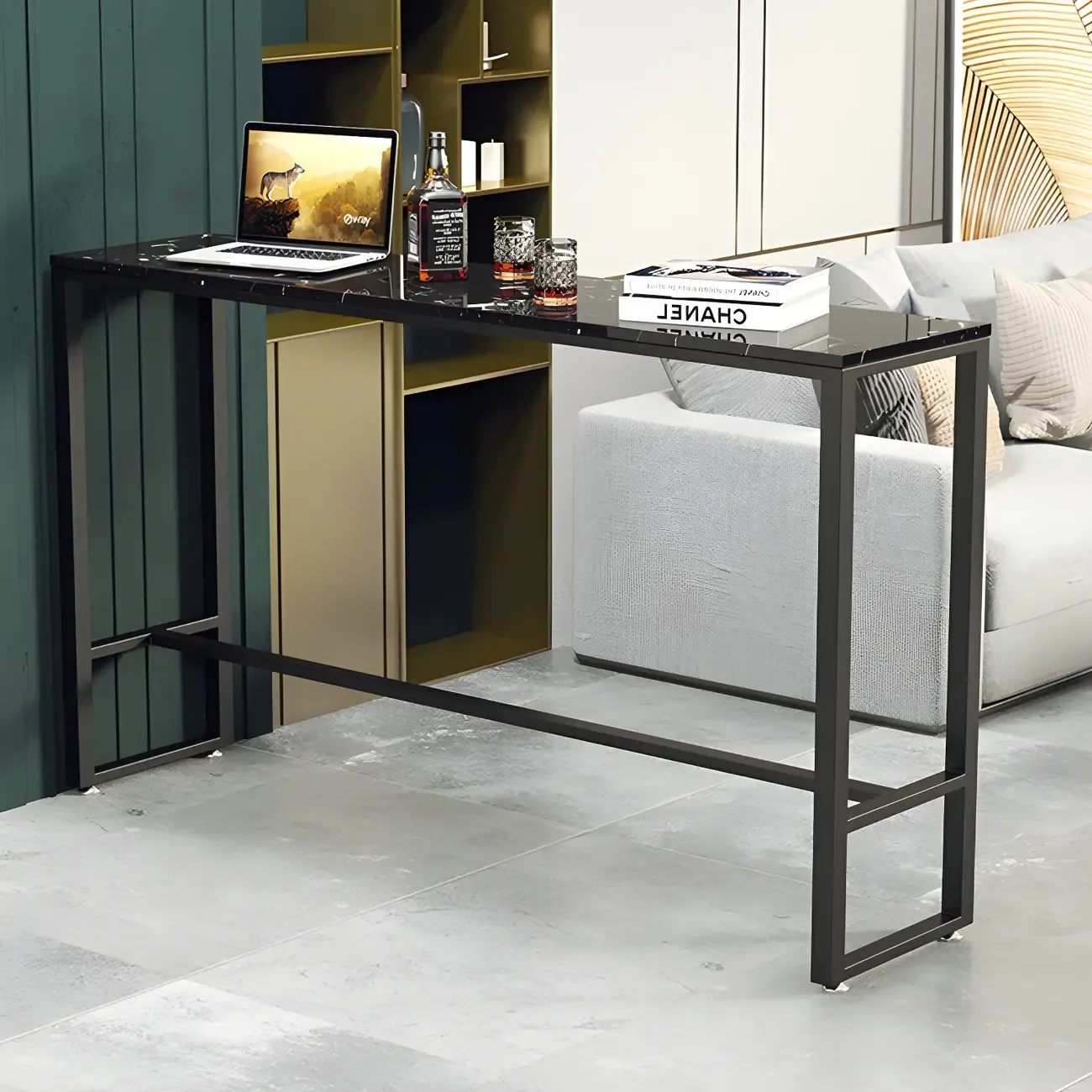 Modern Marble Counter Height Table with Trestle Design