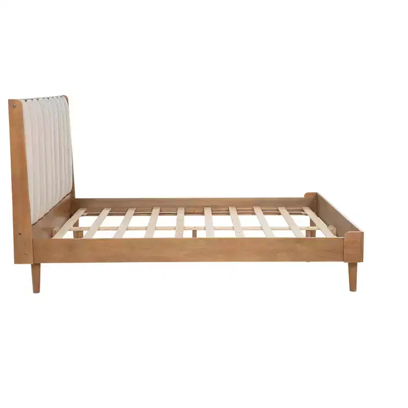Whisen Wood Bed with Upholstered Headboard and Strengthened Frame