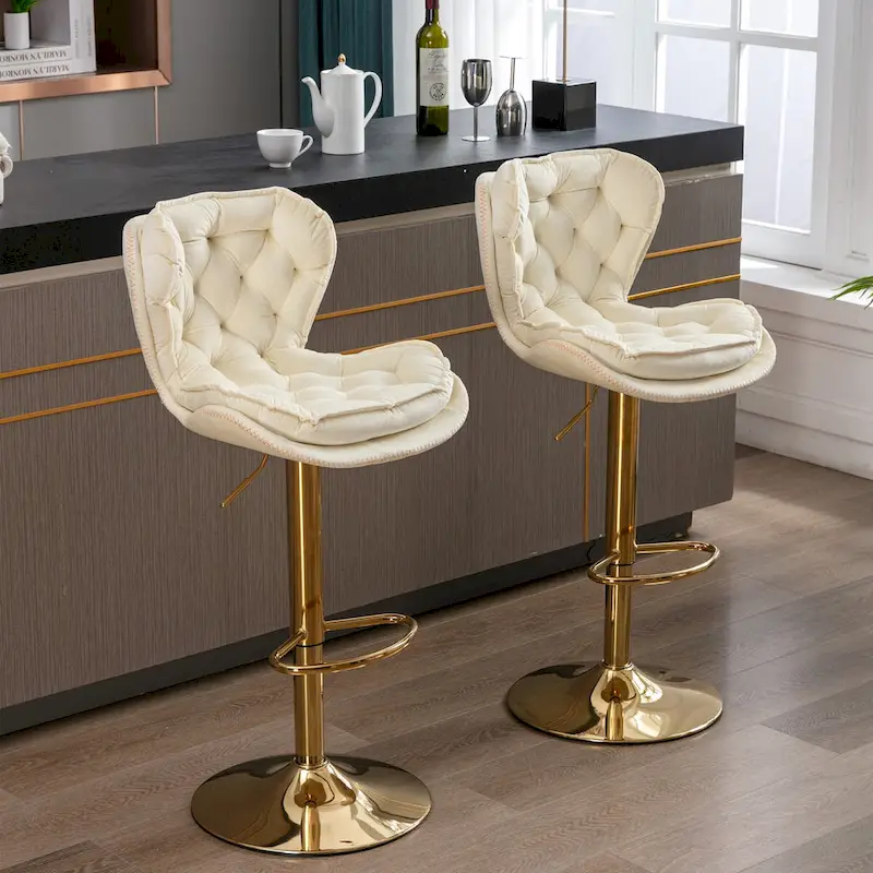 Set of 2 Upholstered Armless Adjustable Bar Stools with Footrest
