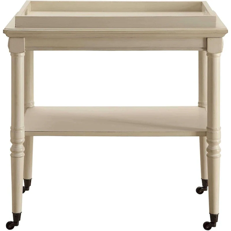 HomeRoots 30 Antiqued White Wood Rolling Bar Cart - 30 W x 18 D x 32 H