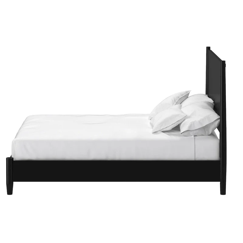 Flynn Mid Century Modern Panel Bed, Black