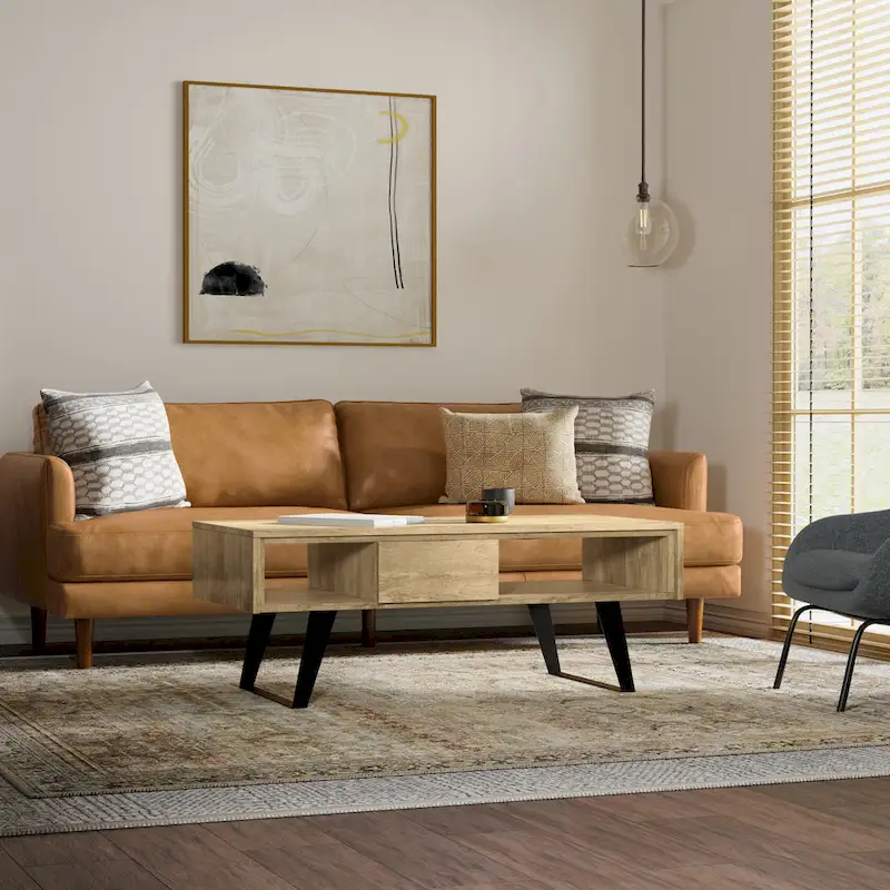 WYNDENHALL Mitchell SOLID WOOD & Metal 48 inch Wide Rectangle Modern Coffee Table - 48 W x 22 D x 18 H