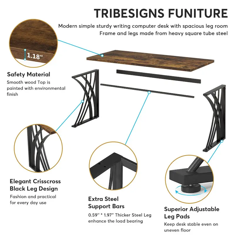 Modern Gold/White Computer Desk, 55 inch Dining Table with Gold Legs, Vanity Table, Conference Table