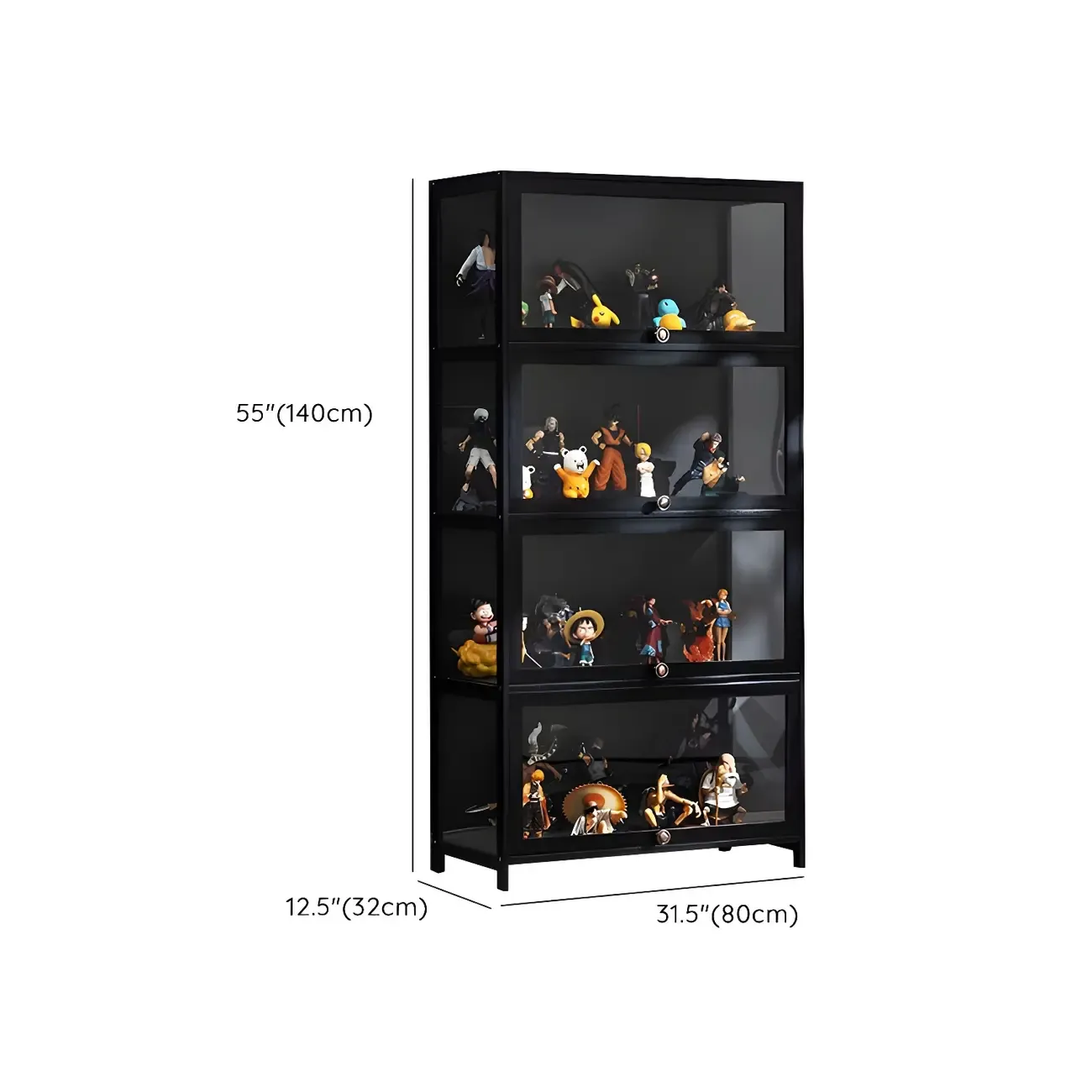 Elegant Black Bamboo Clear Figure Display Cabinet