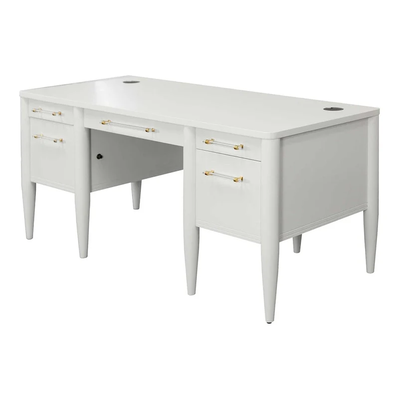 Contemporary Half-Pedestal Desk, Office Desk, Accent Desk, White