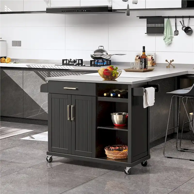 Rolling Kitchen Island Cart with Stainless Steel Top