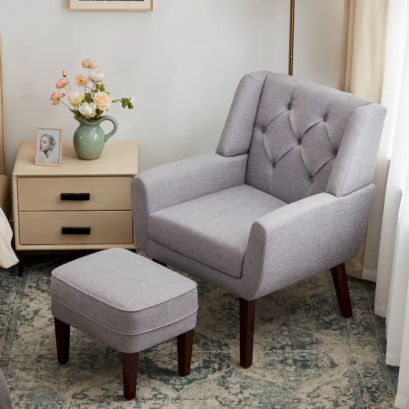 HUIMO Fabric Arm Chair Accent Chair and Ottoman Set Grey/ Beige/ Blue/ Dark Teal