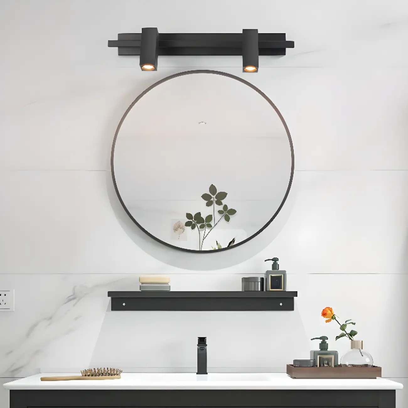 3-Light Rectangle Adjustable Black Vanity Lights
