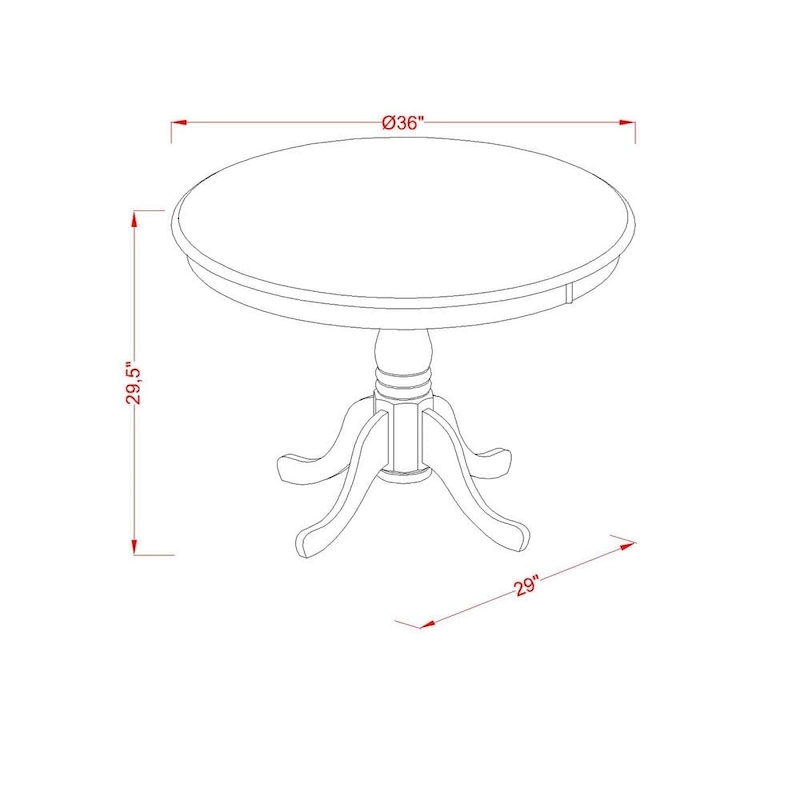 East West Furniture Kitchen Dining Table - a Round Solid Wood Table Top with Pedestal Base, 36x36 Inch, (Finish Options)