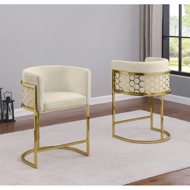 Best Quality Furniture 29 Gold Chrome Upholstered Barstools Set of 2. - N/A