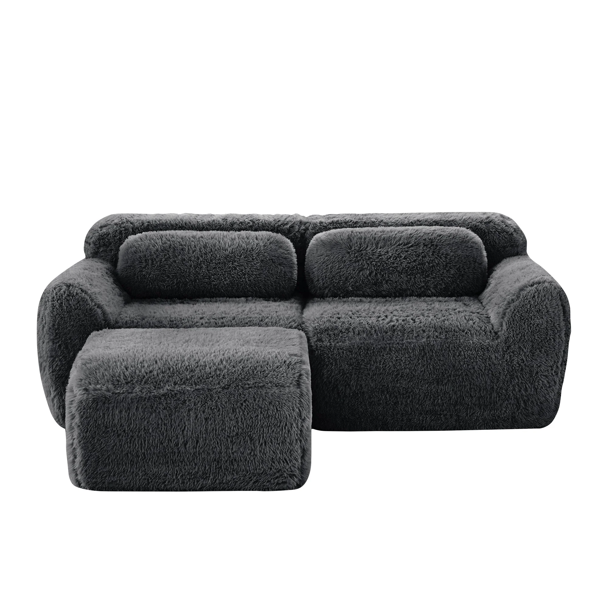 Soft Teddy Plush Ergonomic Design L-shaped Loveseat Sofa with Ottoman