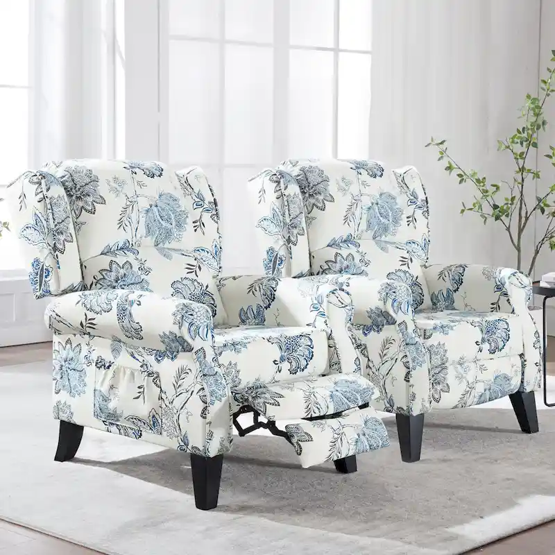 HOMYKA Manual Pushback Recliner Adjustable Accent Chair Wingback Armchair Set of 2