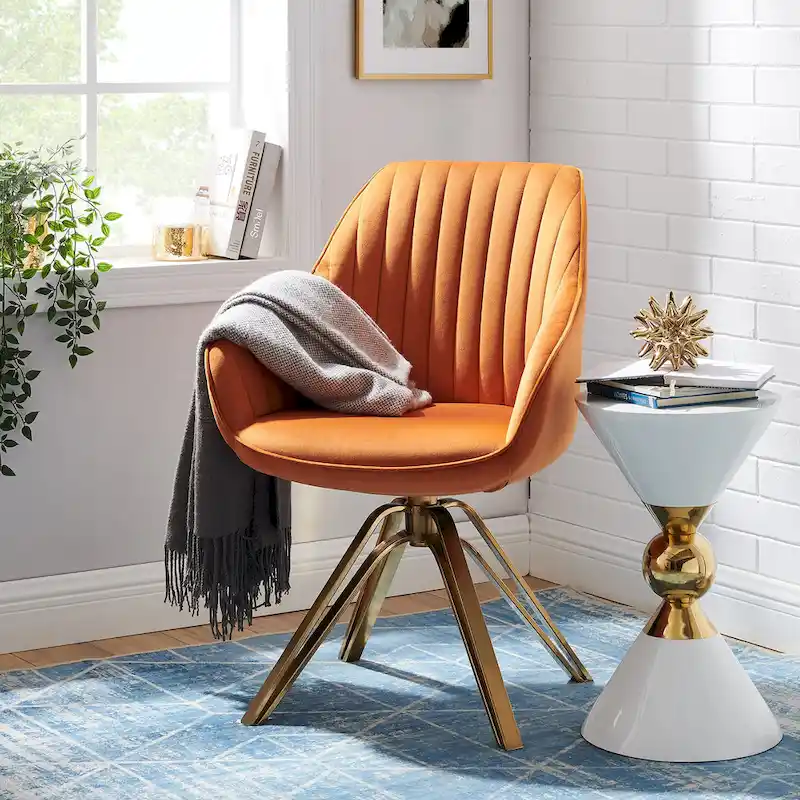 Art Leon Classical Velvet Swivel Office Accent Chair with Golden Legs