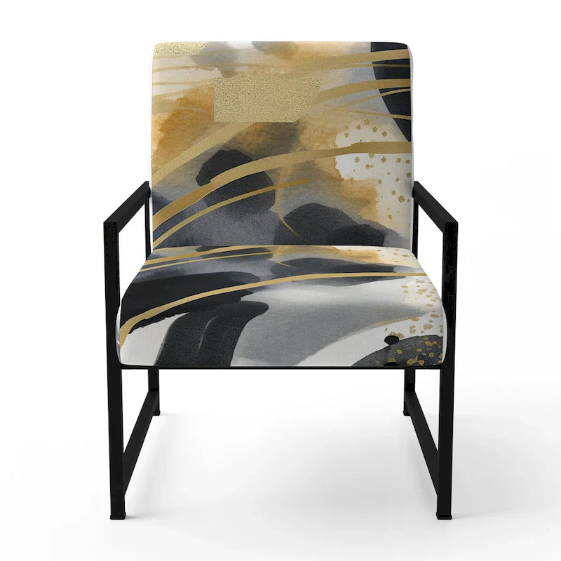 Designart  Pastel Abstract With Blue Black & Gold Spots III  Upholstered Fractals Accent Chair and Modern Arm Chair