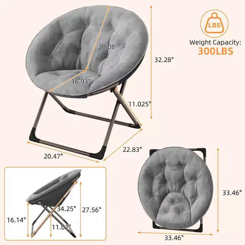 Comfy Saucer Chairs, Folding Reading Lounge Chair, Cozy Faux Fur Living Room Chair with Soft Thick Padded Seat Metal Frame, Modern Style Home