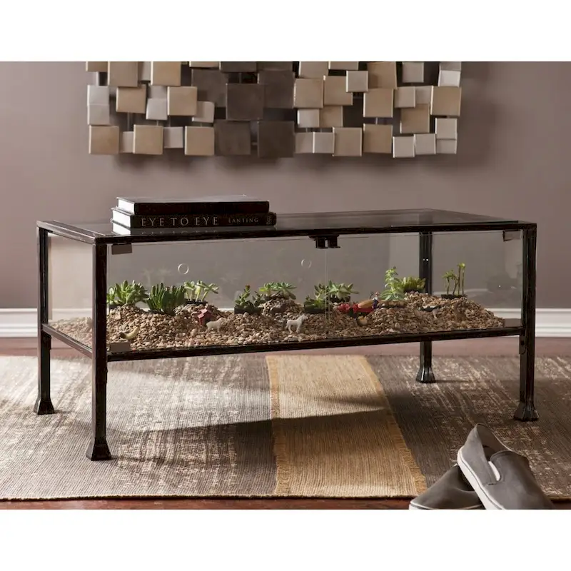 43 Black Glass And Metal Rectangular Coffee Table - 18.5 H x 42.5 W x 21 D
