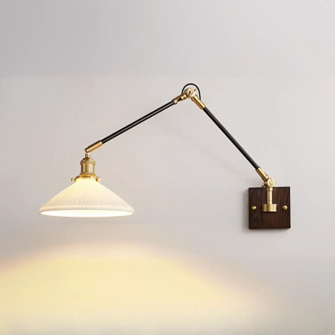 Industrial Amber Swing Arm LED Wall Sconce with Glass Shade