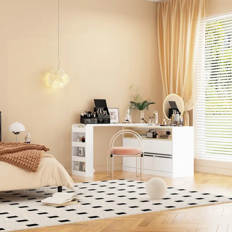 4-Drawer Desk Vanity Sideboard Bedroom Dresser Chest Of Drawers White