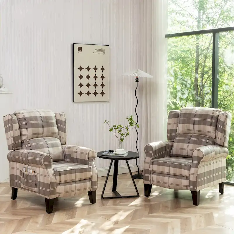 HOMYKA Manual Pushback Recliner Adjustable Accent Chair Wingback Armchair Set of 2