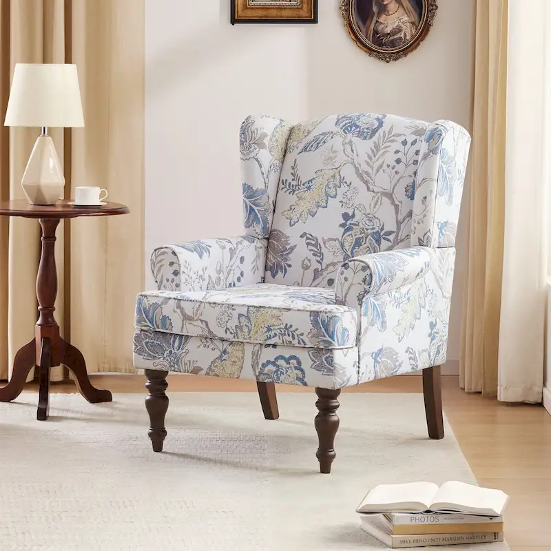 Accent Armchair with Turned Legs Set of 2 Blue/ Beige / Grey