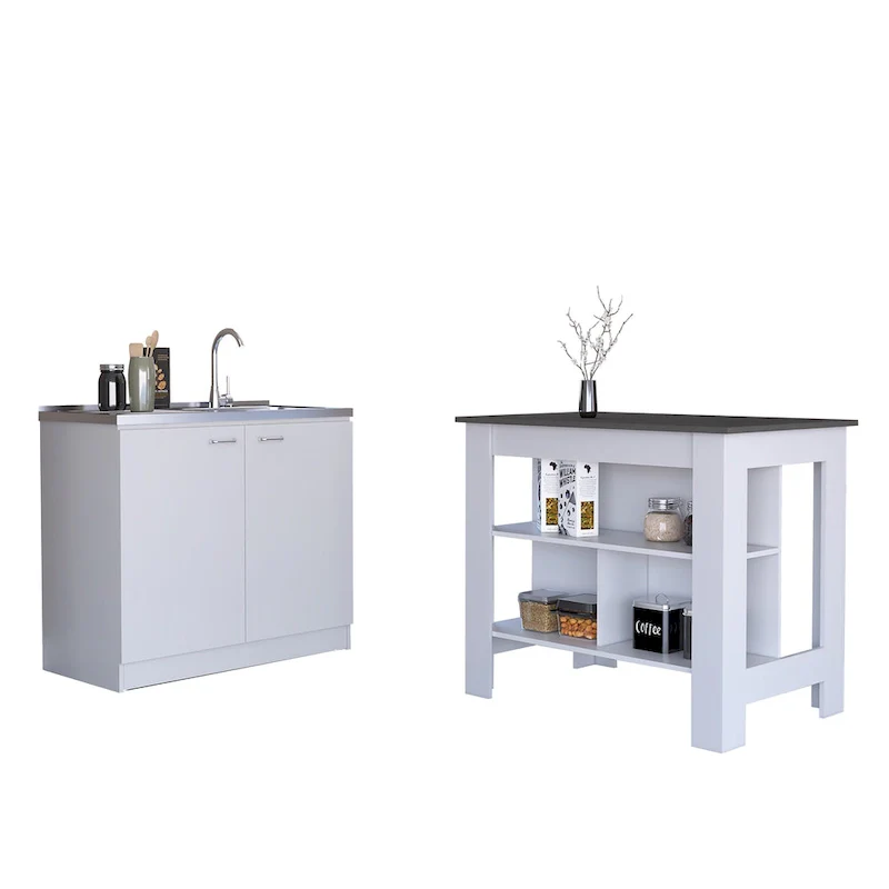 2-Piece Kitchen Set with Kitchen Island and Utility Sink Cabinet