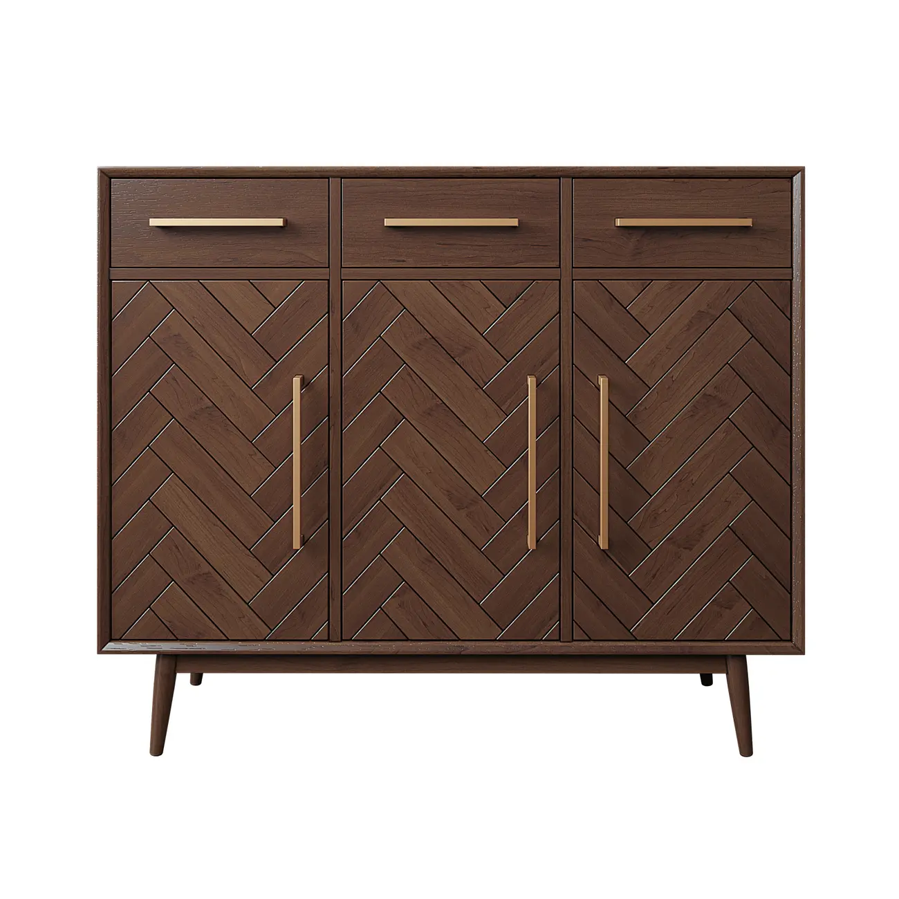Modern Brown Solid Wood Sideboard with Drawers