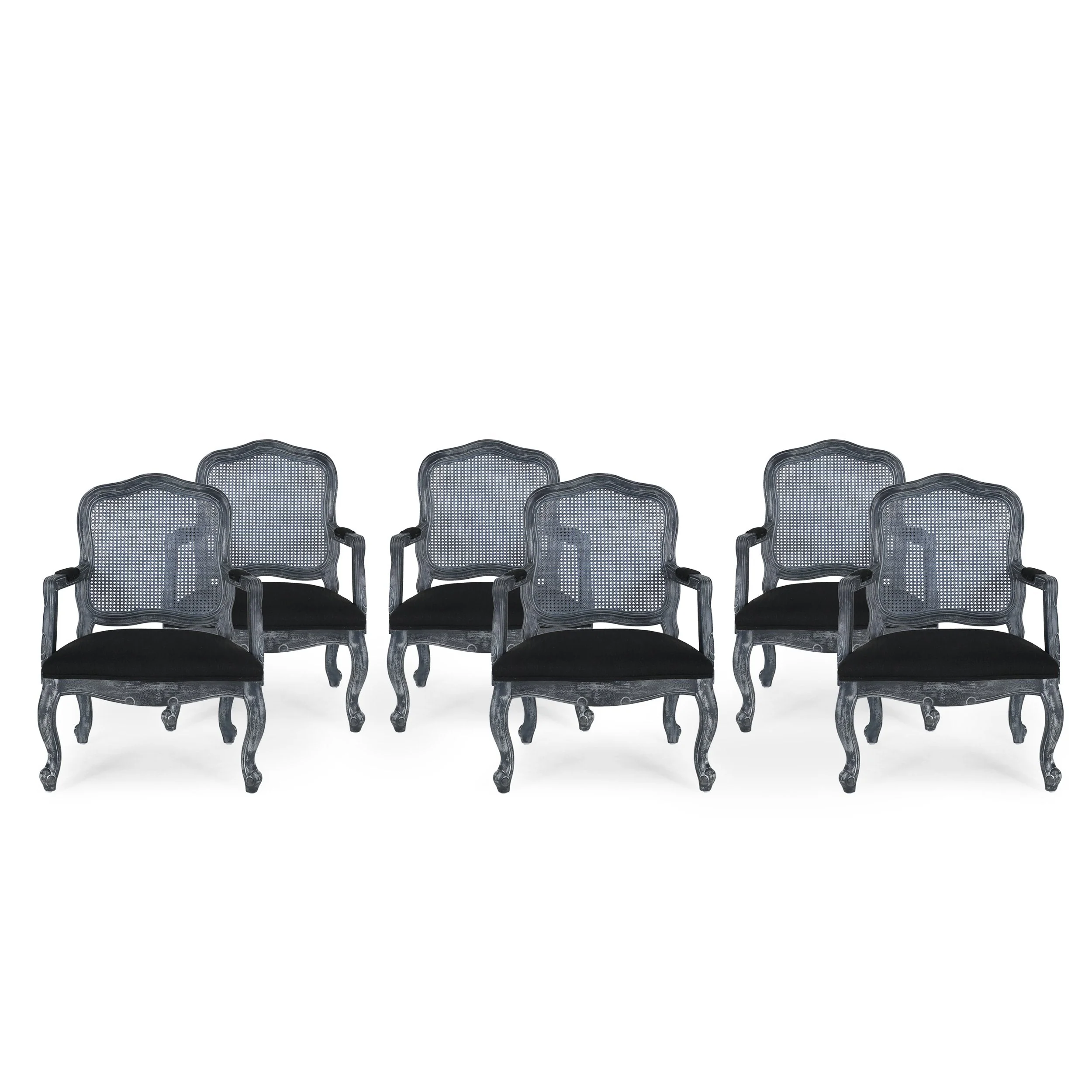 French Country Wood and Cane Upholstered Dining Armchair - NH542513