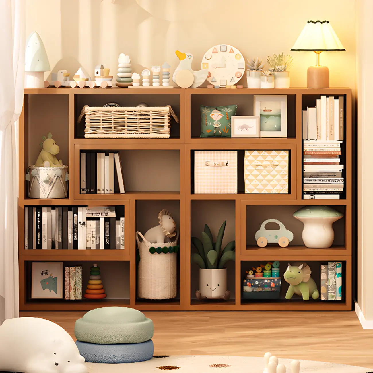 Rectangle Wooden Open Back Geometric Bookcase