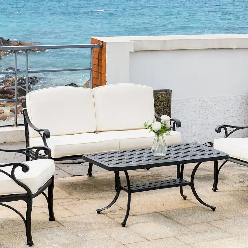 Elm Plus 2 Piece Cast Aluminium Patio Sectional Sofa Set with Beige Cushions