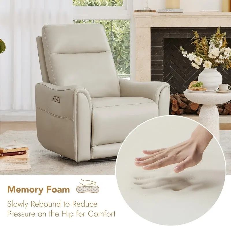 Farley Power Swivel Genuine Leather Recliner Chair Nursery Glider
