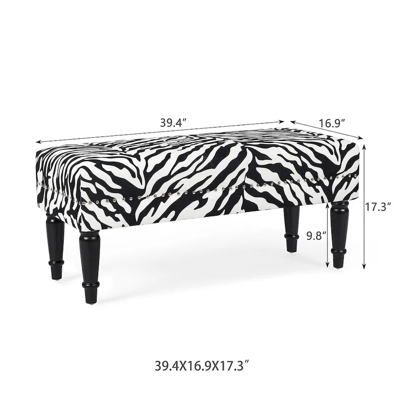 Adeco Cow Print Fabric Rectangular Bench Ottoman