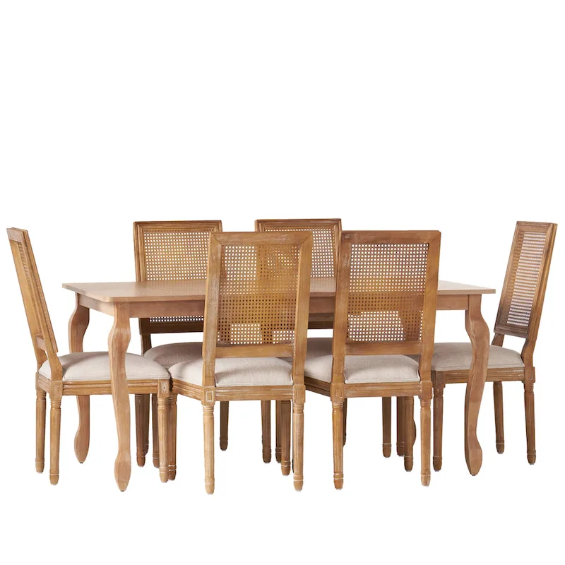 Regan Wood and Cane Upholstered Expandable 7 Piece Dining Set by Christopher Knight Home