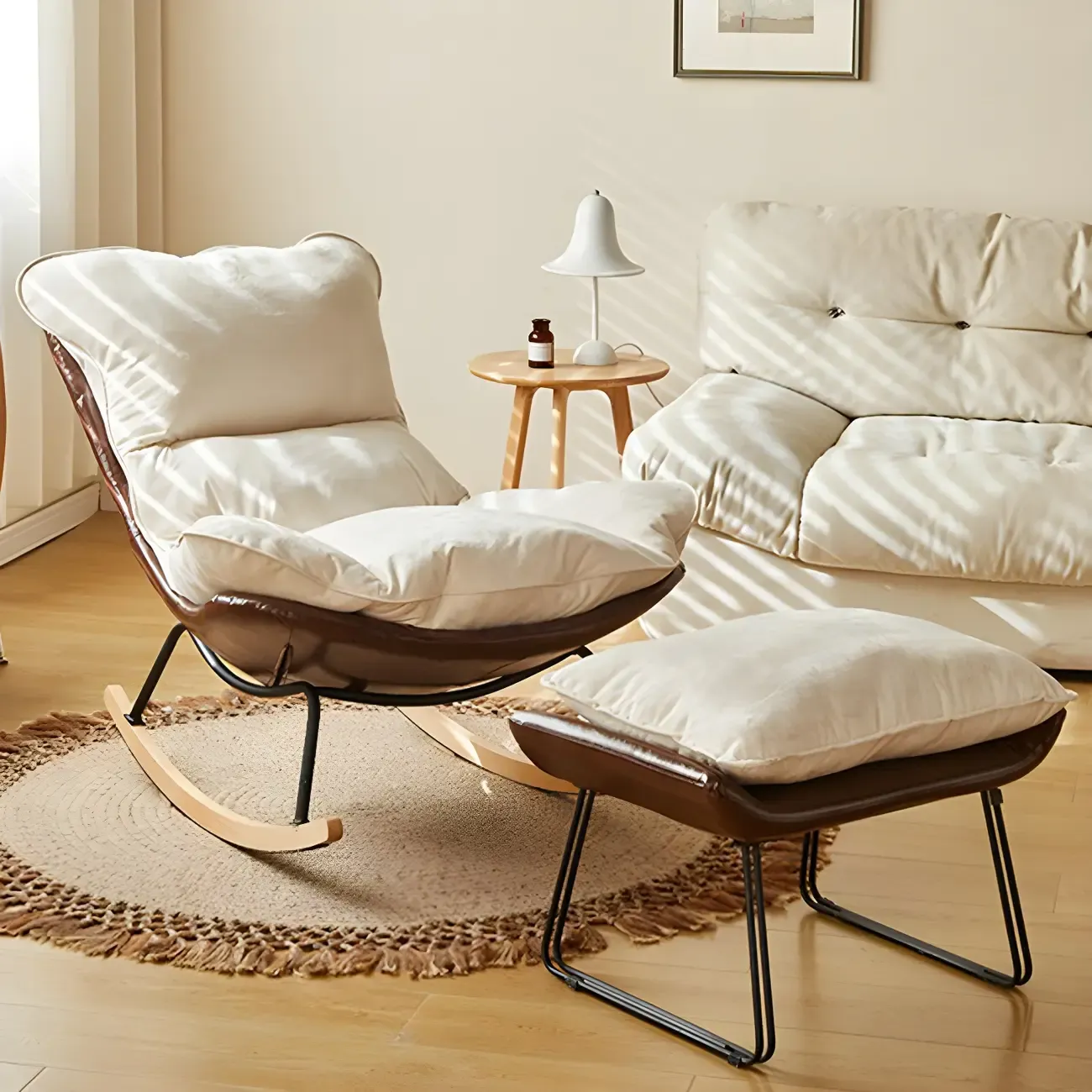 Suede Upholstered Rocking Chair with Ottoman for Living Room