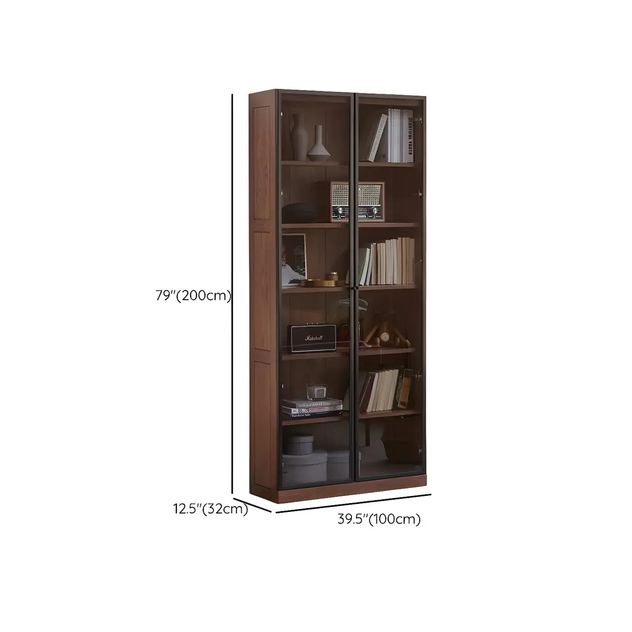 Adjustable Shelves Glass Solid Wood Display Wine Cabinet