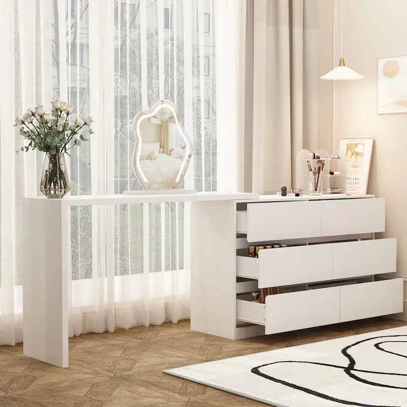 Makeup Desk Rotating Dresser and Desk 6 Drawer Dresser Vanity Makeup
