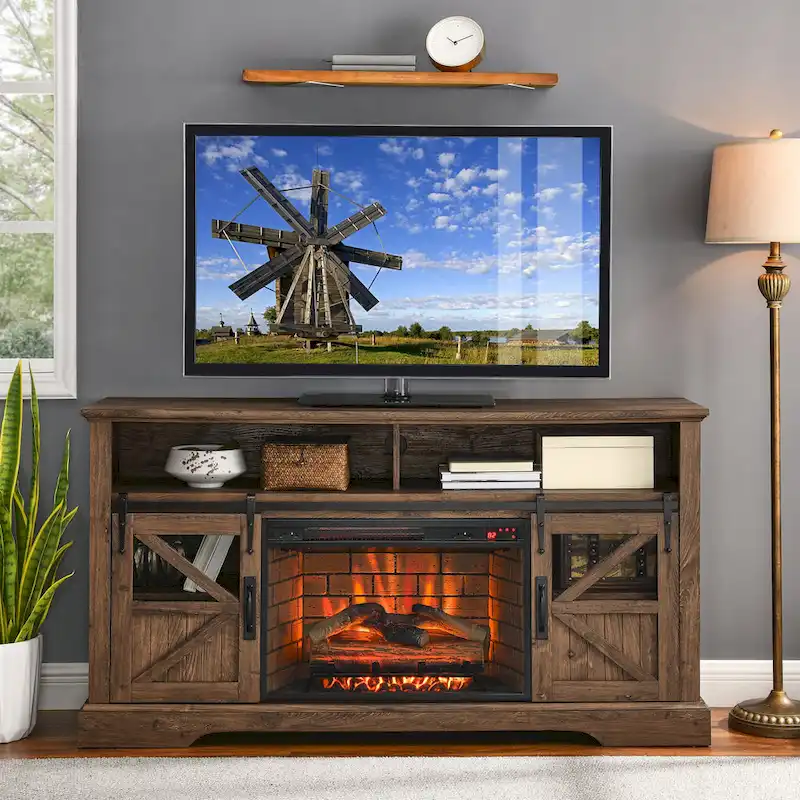 60 Inch Electric Fireplace Entertainment Center With Door Sensor
