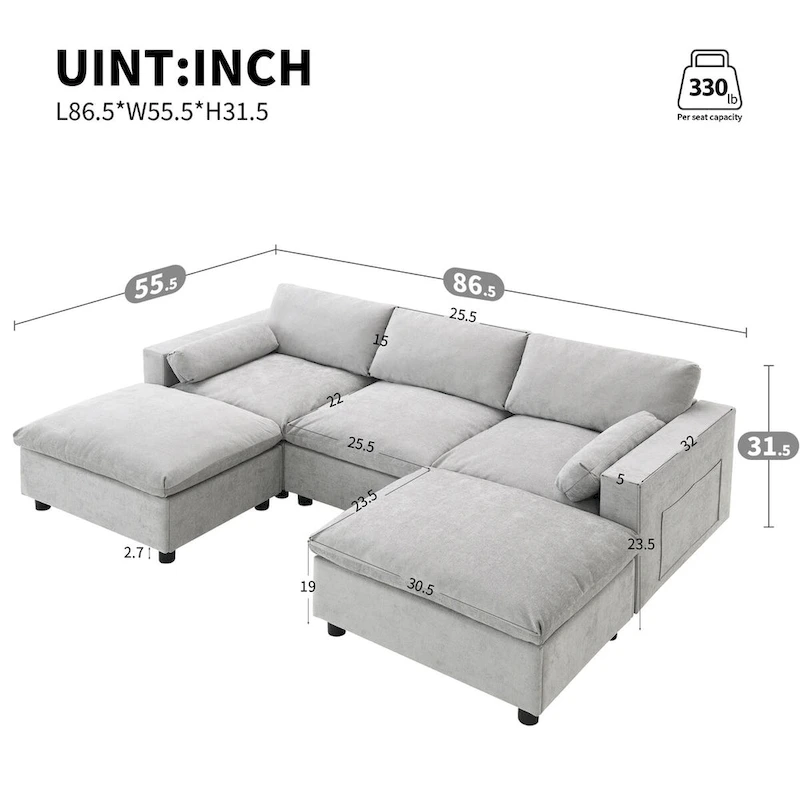 Merax 5 Seat U Shaped Sleeper Couch Set